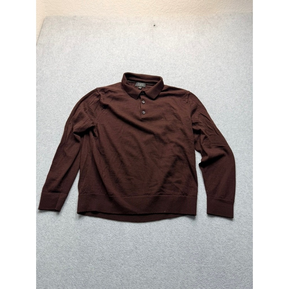 Banana Republic Mens Large Brown Extra Fine Merino Wool Long Sleeve Polo Sweater